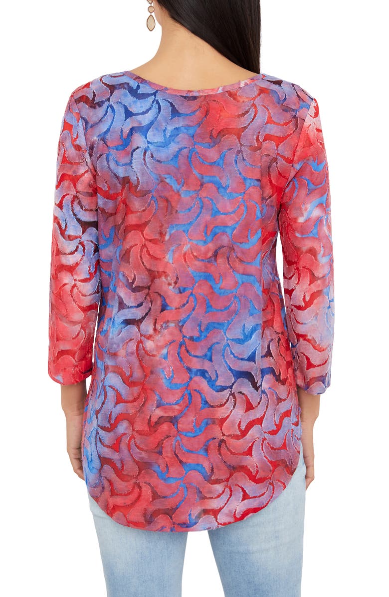 Karen Kane Tie Dye Jacquard Burnout Shirttail Top, Alternate, color,