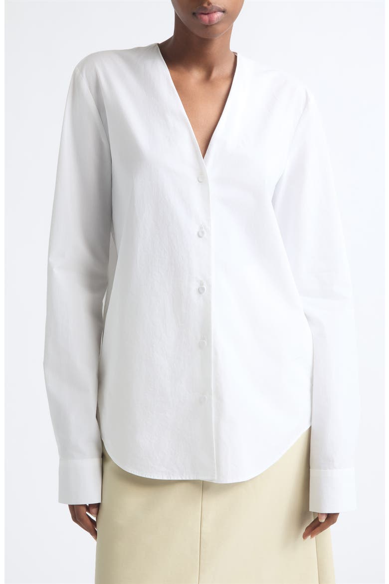 Layered Scarf V-Neck Cotton Blouse, Alternate, color, WHITE