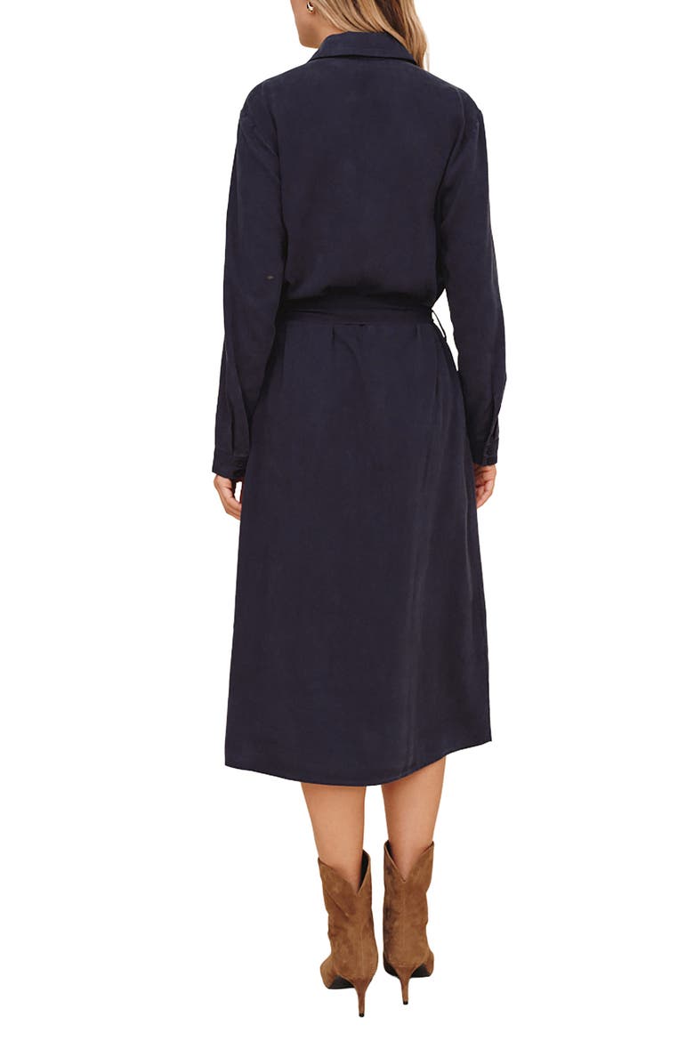 Tie Waist Long Sleeve Midi Dress, Alternate, color, ENDLESS SEA