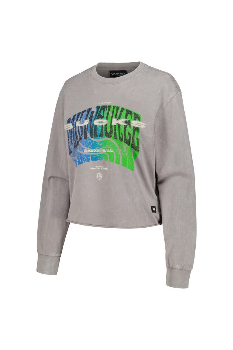Women's The Wild Collective  Gray Milwaukee Bucks Band Cropped Long Sleeve T-Shirt, Alternate, color, Gray