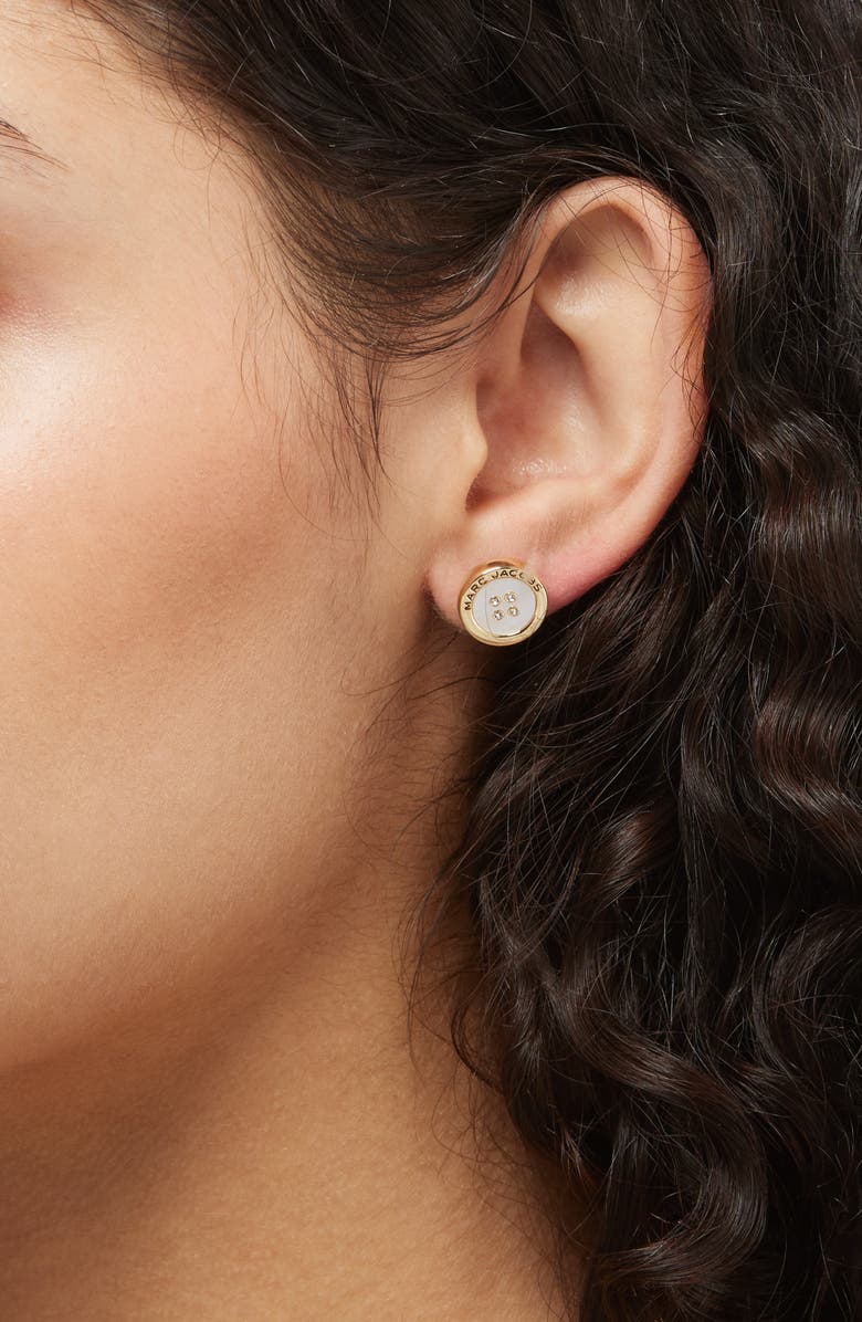 Marc Jacobs The Button Crystal Embellished Stud Earrings, Alternate, color, Gold/Mop