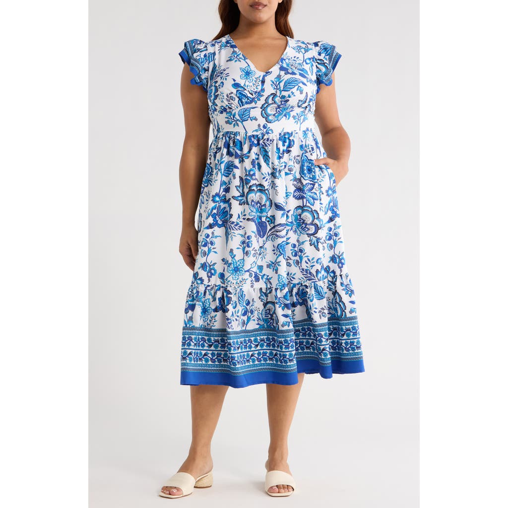 Sugarlips Salema Floral Print Midi Dress In Blue
