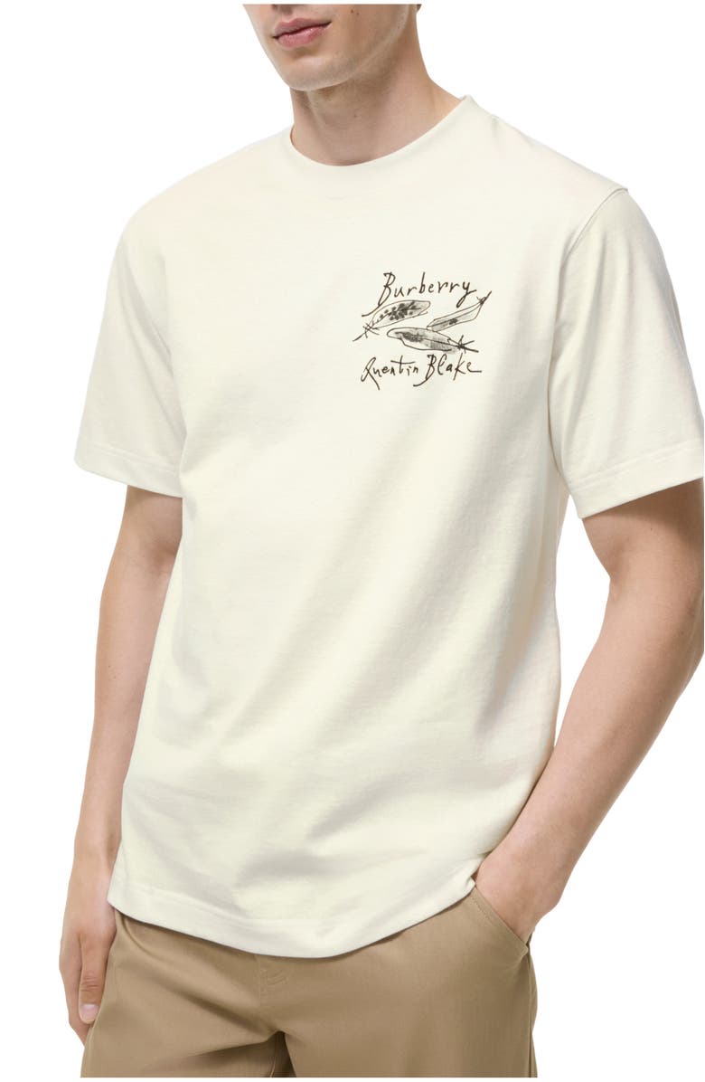 Burberry Feather Print Cotton T-shirt, Main, color, Chalk White