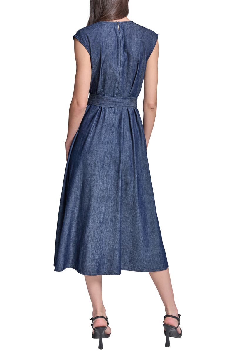 KARL LAGERFELD PARIS Denim Chambray Midi Dress, Alternate, color, Indigo
