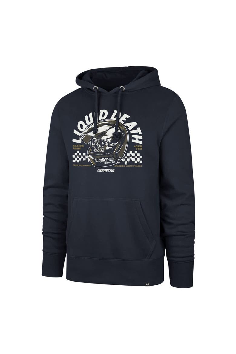 Men's '47  Navy NASCAR Liquid Death Imprint Headline Pullover Hoodie, Alternate, color, Navy