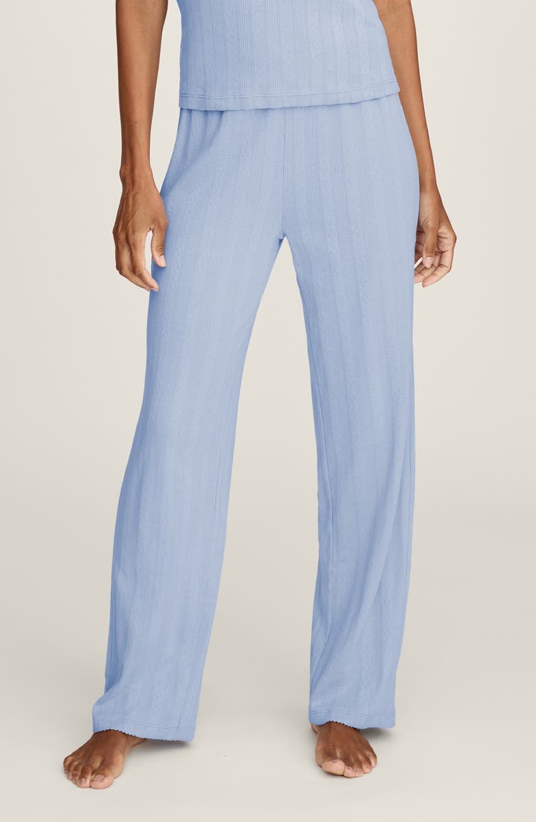 Petite Plume Pima Cotton Pointelle Pajama Pants, Main, color, Blue