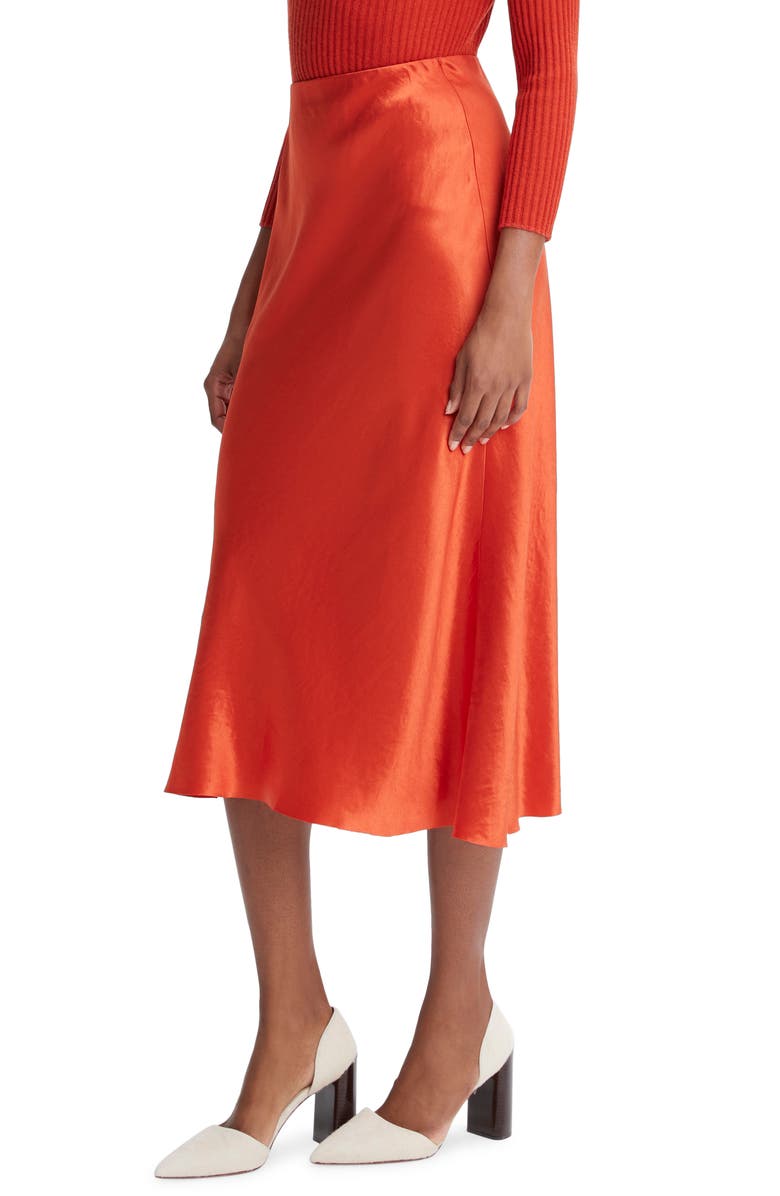 Vince Bias Satin Midi Skirt, Alternate, color, Vermillion
