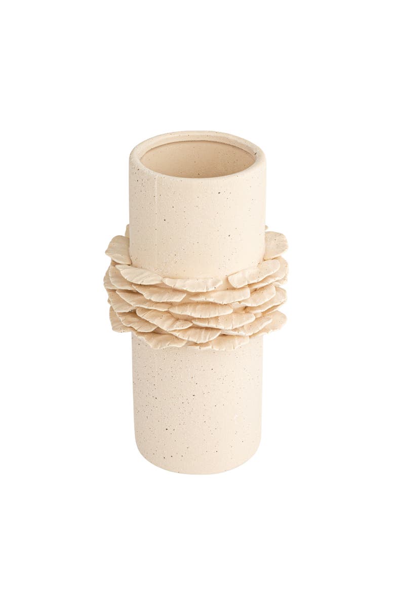 Storied Home Ruffled Elegance Stoneware Vase, Matte Cream, Main, color, Cream
