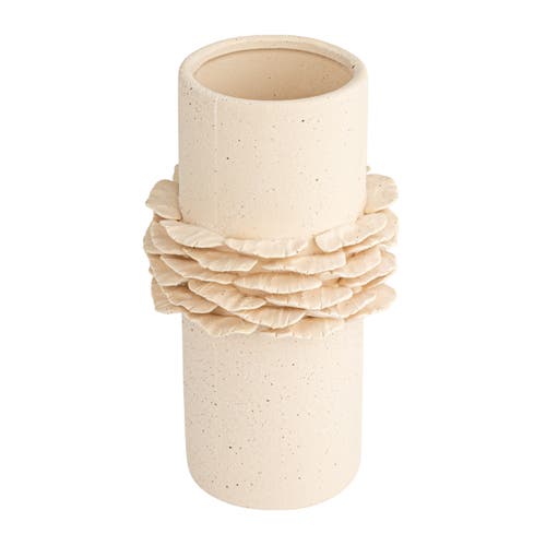 Storied Home Ruffled Elegance Stoneware Vase, Matte Cream In Neutral