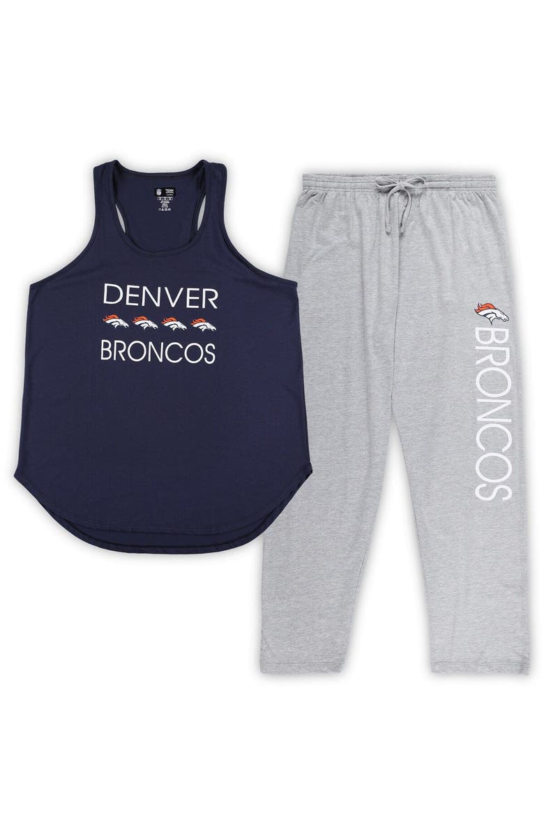 CONCEPTS SPORT Women's Concepts Sport Navy/Heather Gray Denver Broncos Plus Size Meter Tank Top & Pants Sleep Set, Alternate, color,