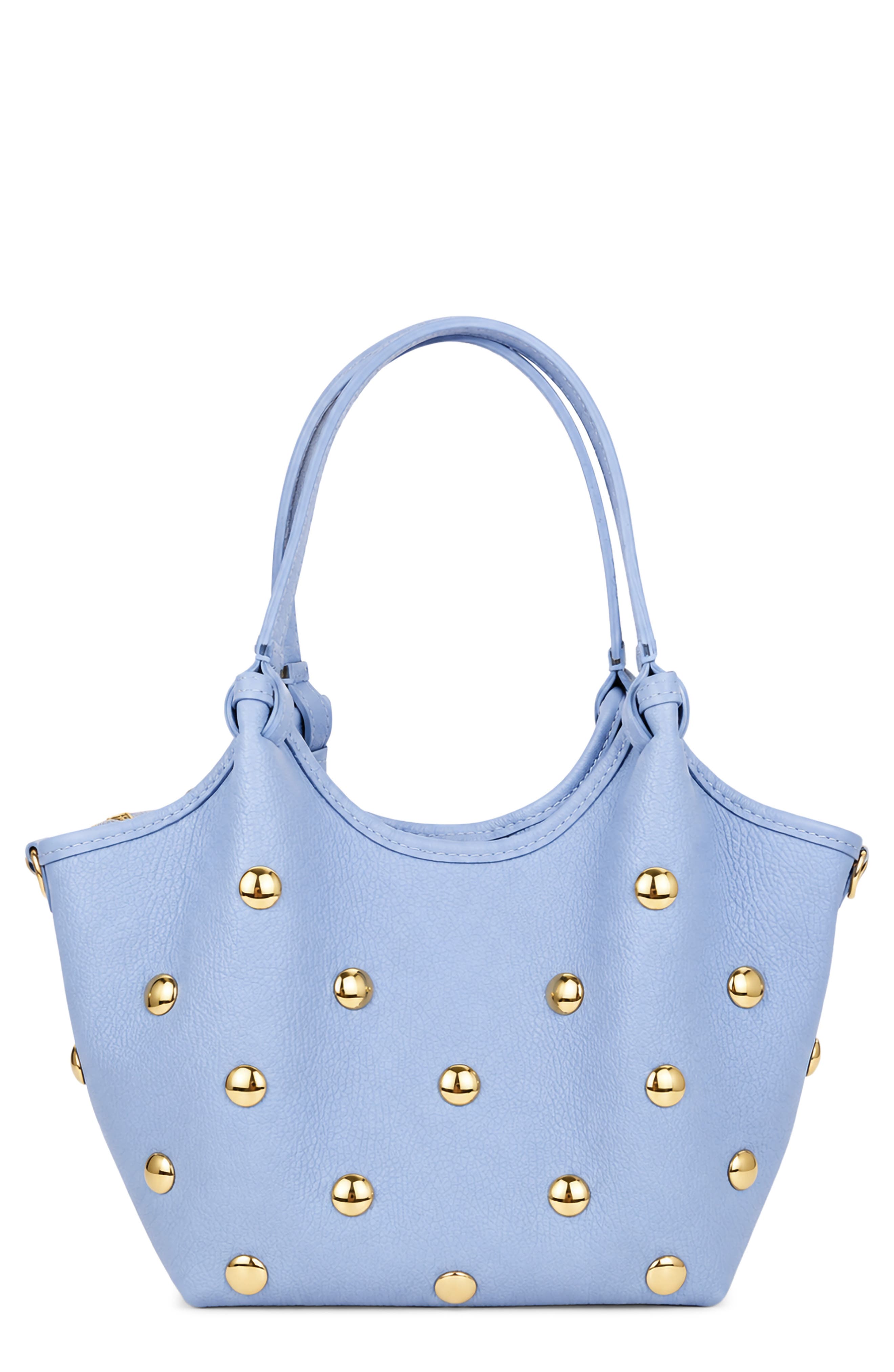 Caterina Studded Leather Tote, Main, color, BLUE