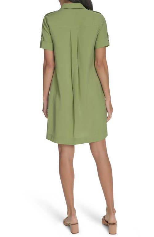 Calvin Klein Roll Cuff Short Sleeve Shirtdress In Guacamole