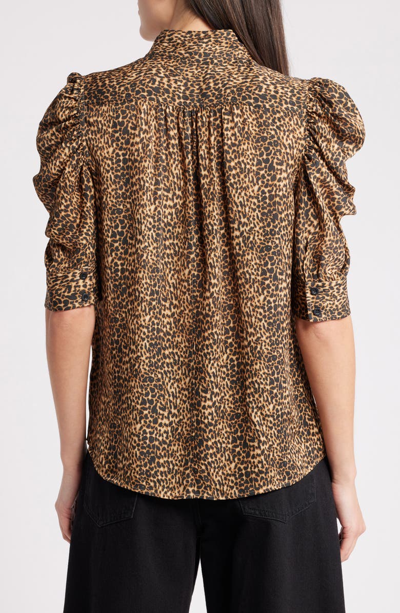 FRAME Gillian Leopard Print Puff Sleeve Silk Top, Alternate, color,