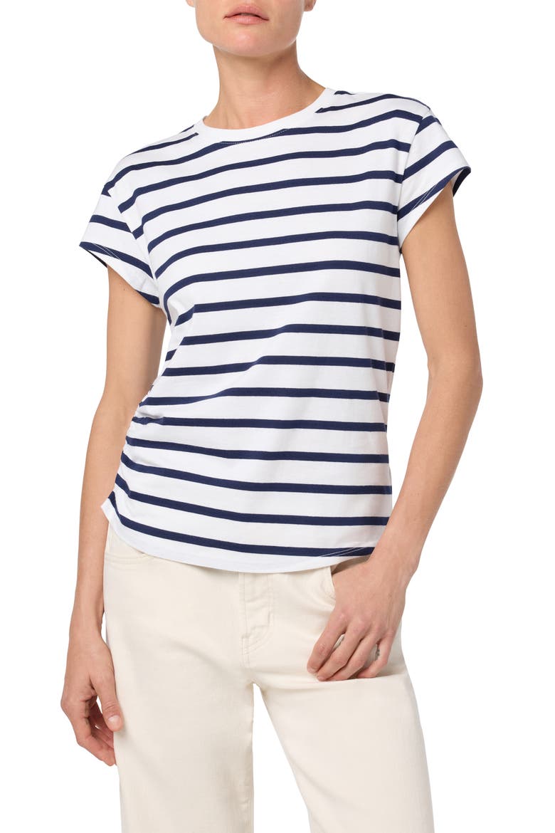 Short Sleeve Ruched T-Shirt, Main, color, BLUE/ WHITE STRIPE