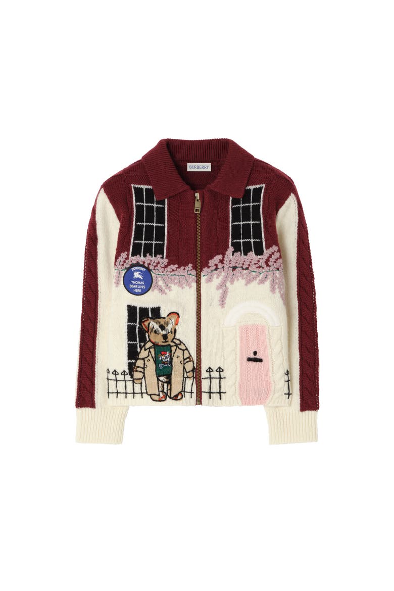 Townhouse Bear Wool Cashmere Cardigan, Main, color, Claret red