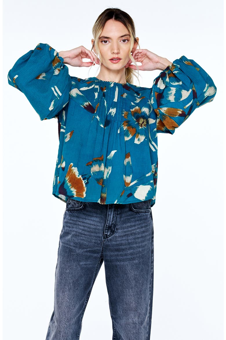 Faye Balloon Sleeve Pleated Top, Alternate, color, TEAL