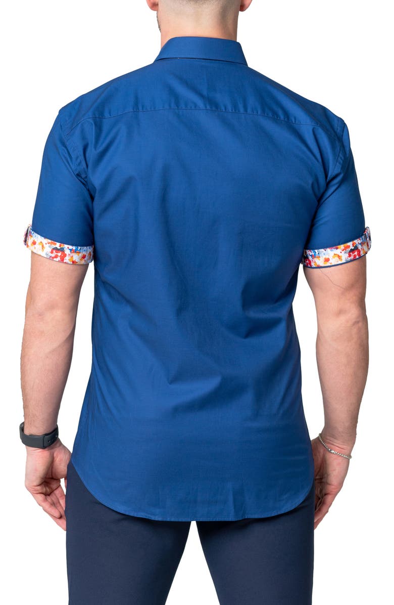 Maceoo Galileo Shiny Blue Short Sleeve Contemporary Fit Button-Up Shirt, Alternate, color, 