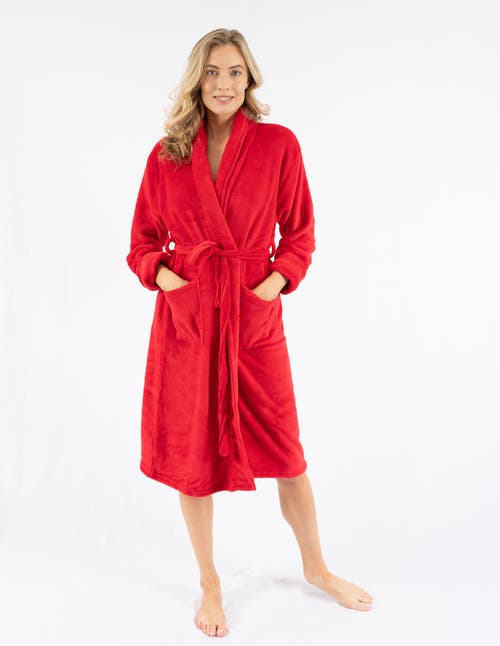 Leveret Fleece Shawl Collar Robe In Red