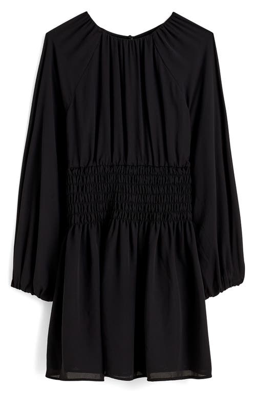 Madewell Smocked Bubble Sleeve Minidress In True Black