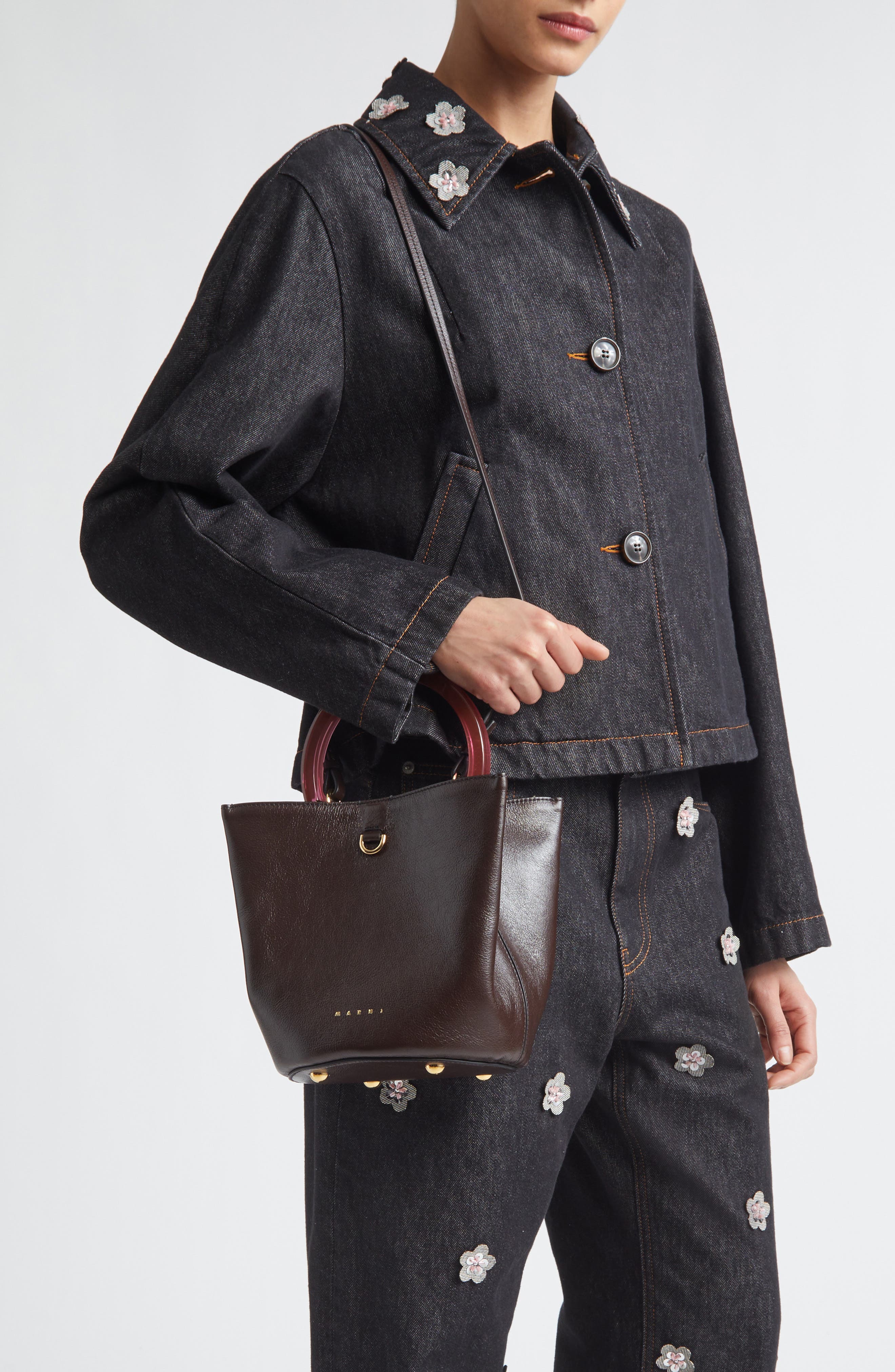 Pannier Top Handle Leather Bucket Bag, Alternate, color, 00M95 METAL BROWN