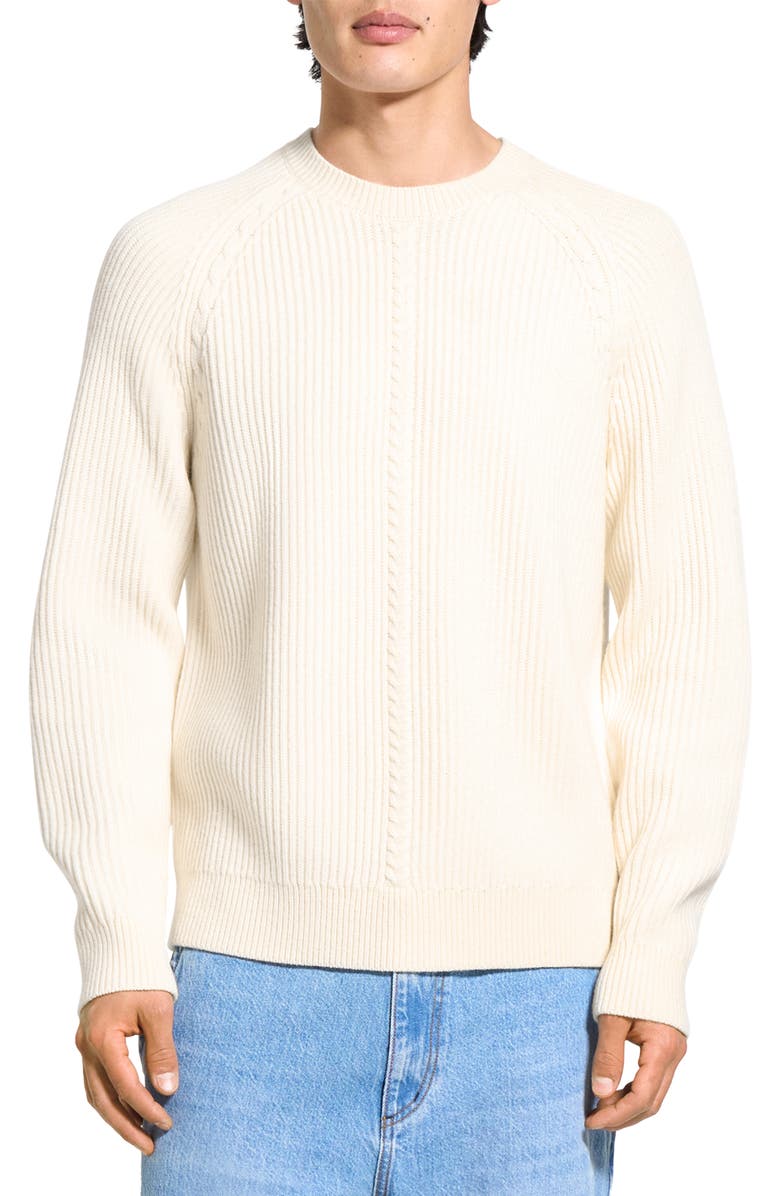 Theory Ribbed Wool & Cashmere Crewneck Sweater, Main, color, Winter Ivory