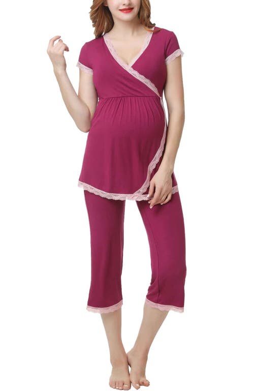 Kimi & Kai Cindy Maternity/nursing  Pajamas Set In Deep Berry