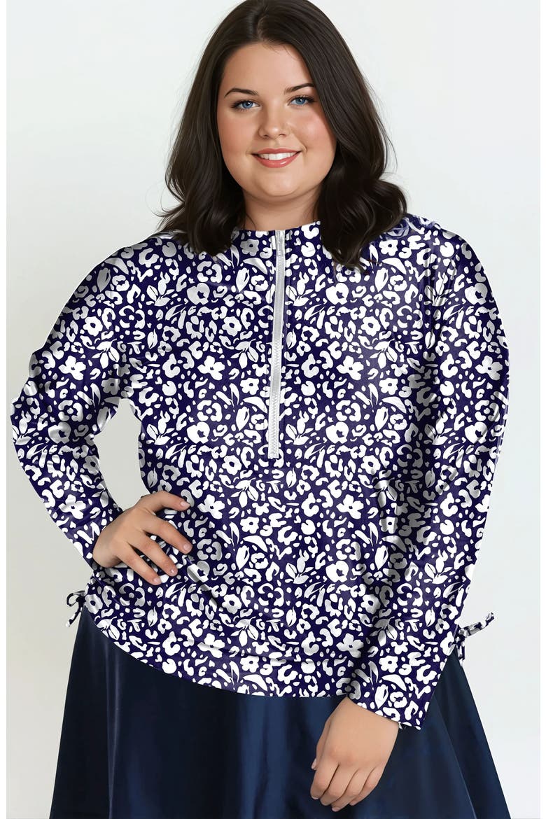 Plus Size Half-Zip Nora Swim Top, Main, color, Wild Navy