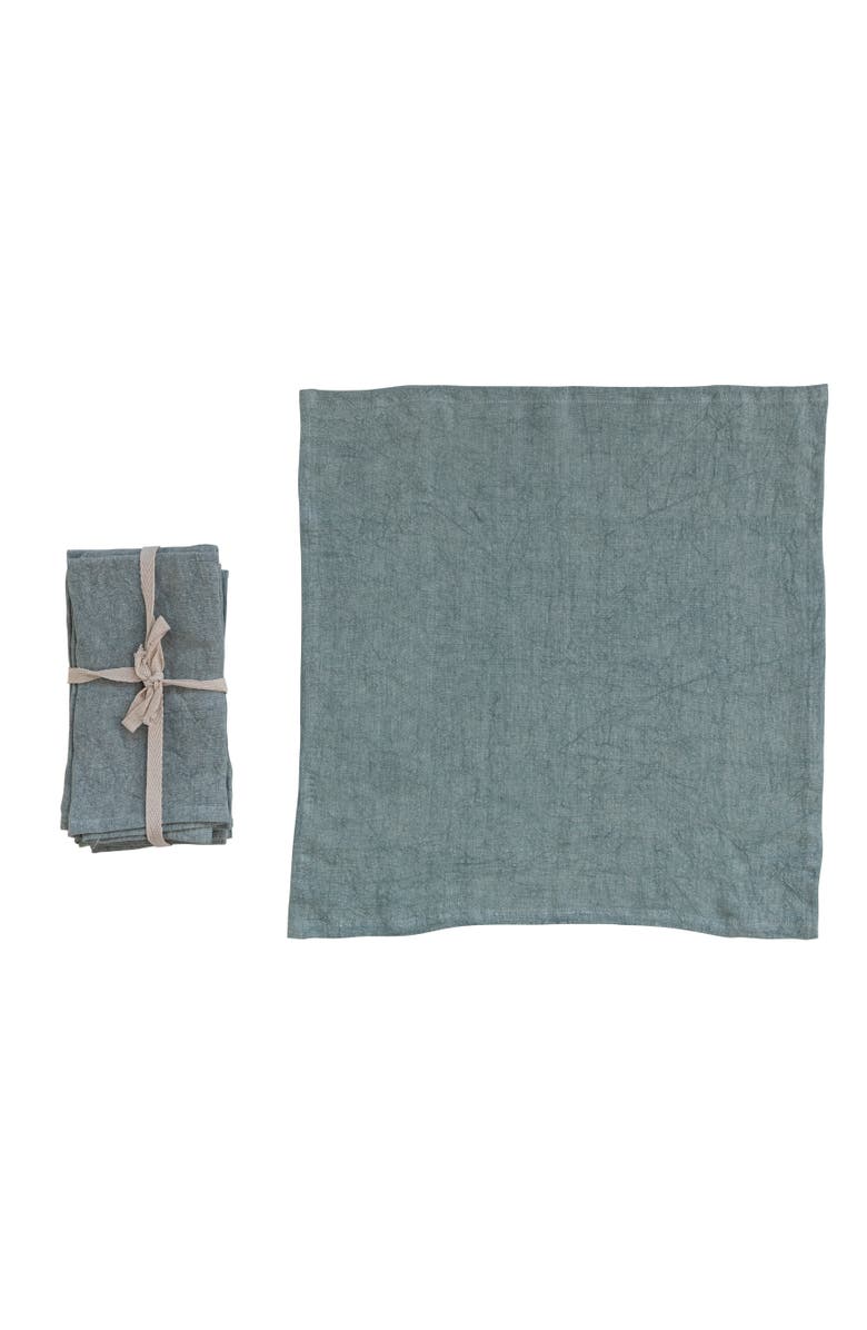 Storied Home Square Stonewashed Linen Dinner Napkins, Main, color, Mint