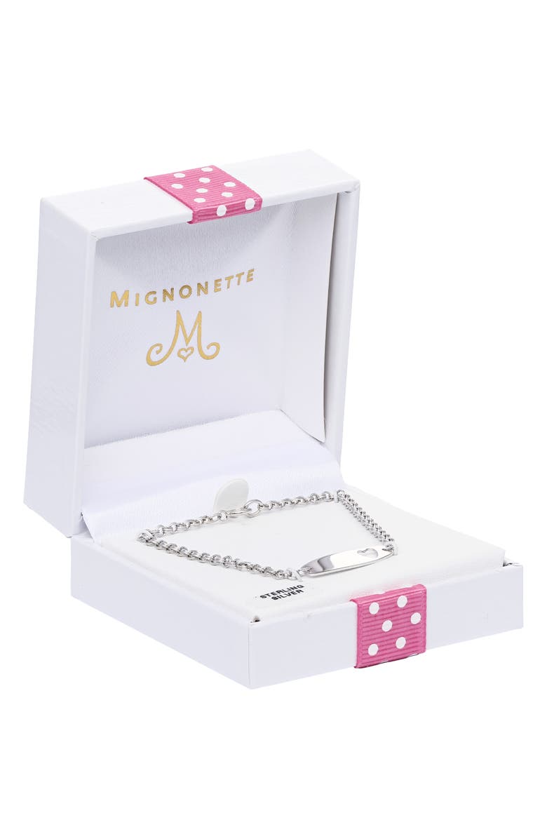 Mignonette Cutout Identity Tag Sterling Silver Bracelet, Alternate, color, Silver/Heart
