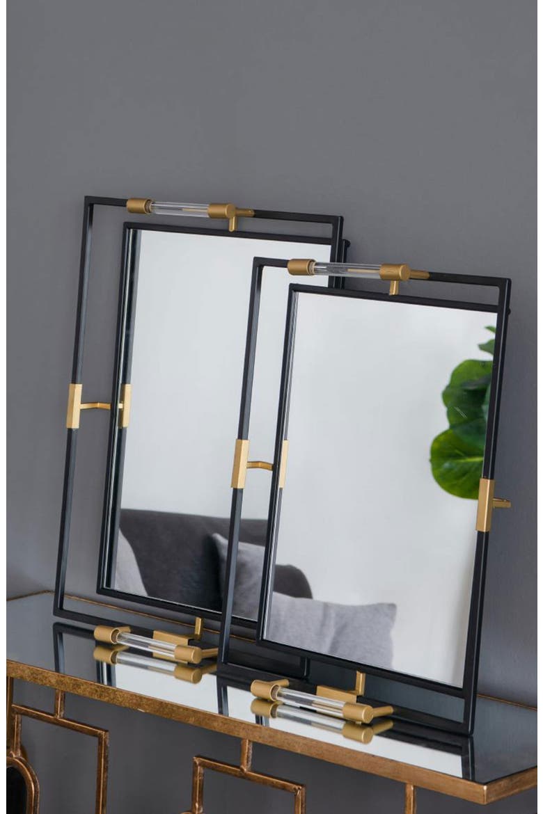 Set of Two Tribute Rectangle Mirror Tray, Alternate, color, GOLD