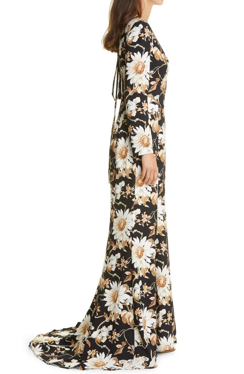 Oscar de la Renta Flower & Vine Print Crepe Gown, Alternate, color, 