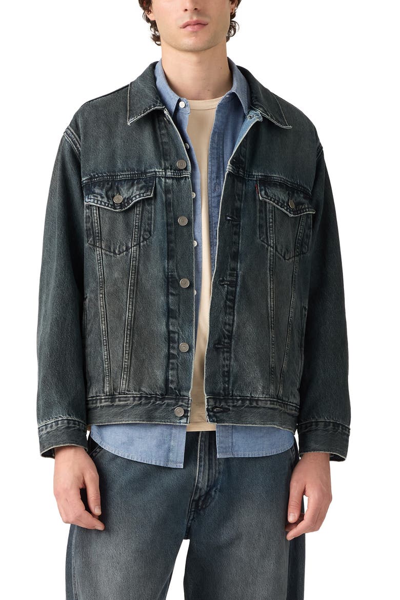 Relaxed Fit Trucker Jacket, Main, color, SETTING THE PACE TRK