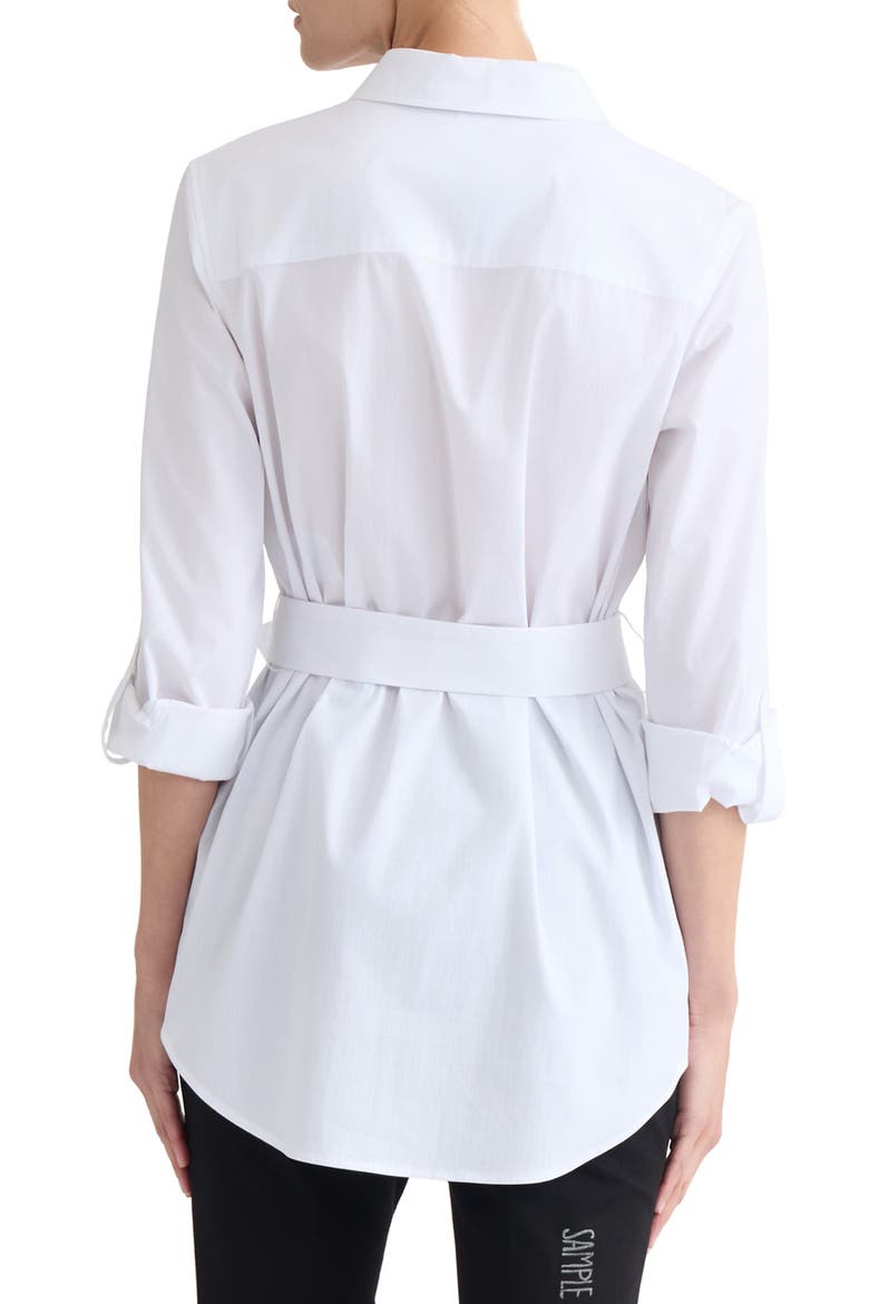 Belted Button Front Roll Sleeve Shirt, Alternate, color, NATURAL WHITE