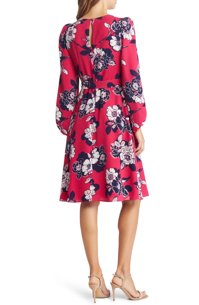 Eliza J Floral Ruched Bracelet Sleeve Dress, Alternate, color, 