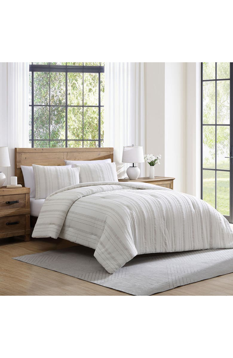 Tahari Mellie Stripe Cotton Comforter Set, Alternate, color, White/Pumice Stone