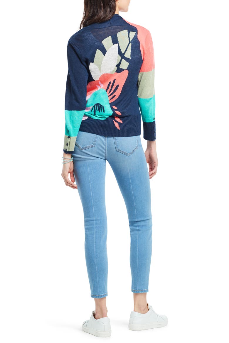 Bursting Petals Knit Cardigan, Alternate, color, INDIGO MULTI