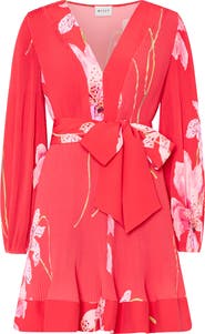 Milly Liv Floral Long Sleeve Pleated Minidress