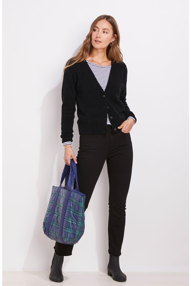 Plush Rib V-Neck Wool Blend Cardigan, Alternate, color, JET BLACK
