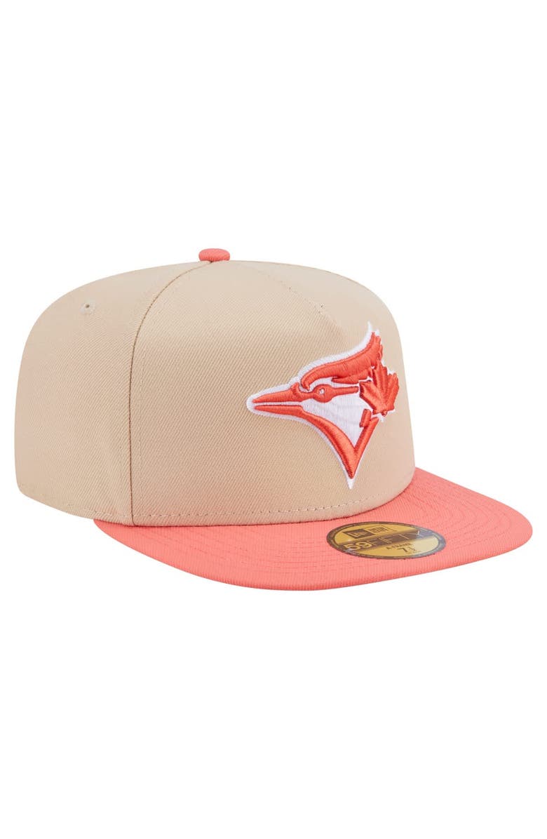 New Era Men's New Era Light Beige/Coral Toronto Blue Jays Two-Tone Color Pack A-Frame 59FIFTY Fitted Hat, Alternate, color, 