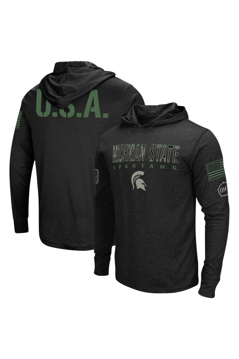Men's Colosseum Black Michigan State Spartans Big & Tall OHT Military Appreciation Tango Long Sleeve Hoodie T-Shirt, Main, color, Black
