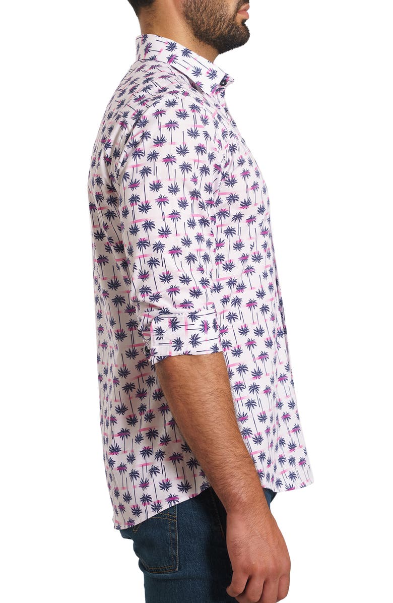 Jared Lang Trim Fit Palm Tree Cotton Button-Up Shirt, Alternate, color, White Palms