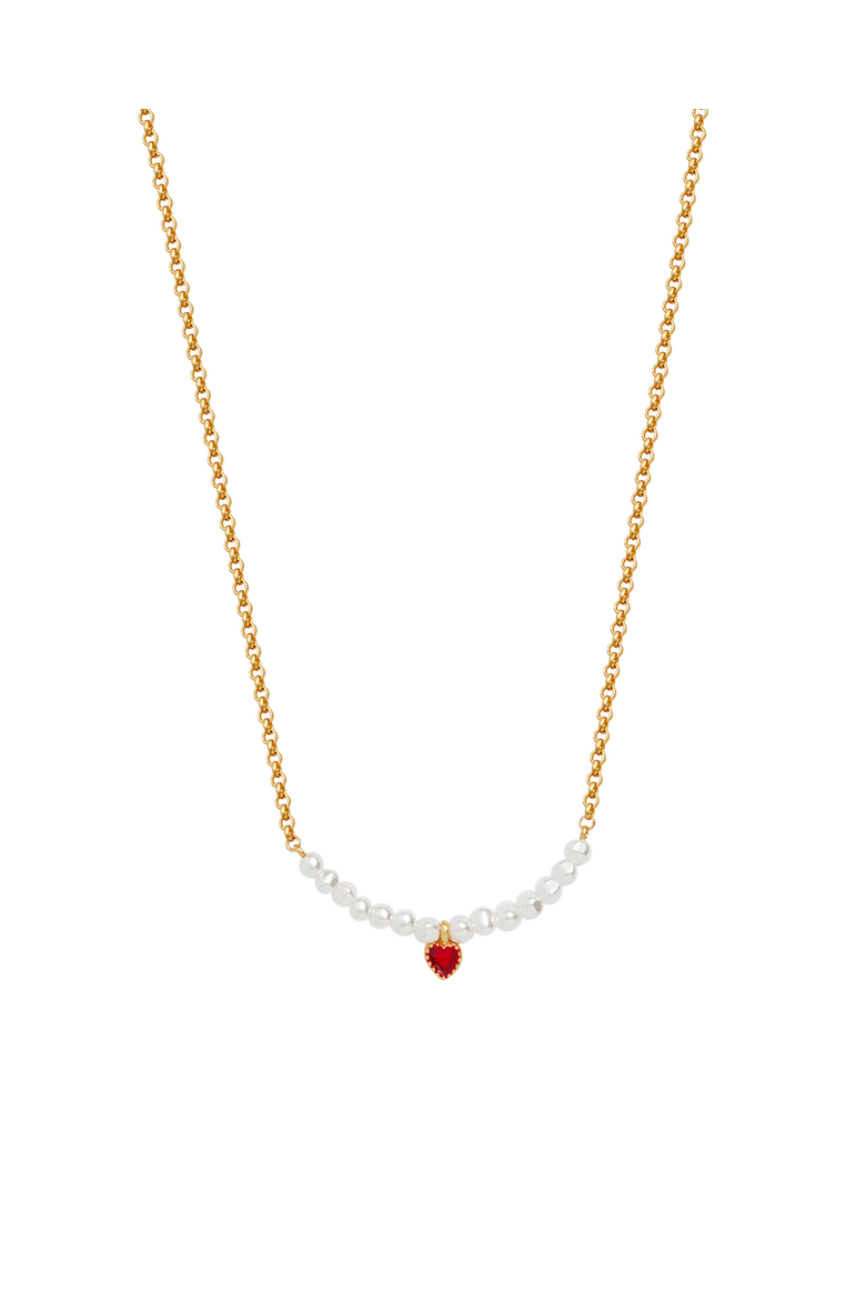 Love Heart Pearl Necklace, Main, color, Gold