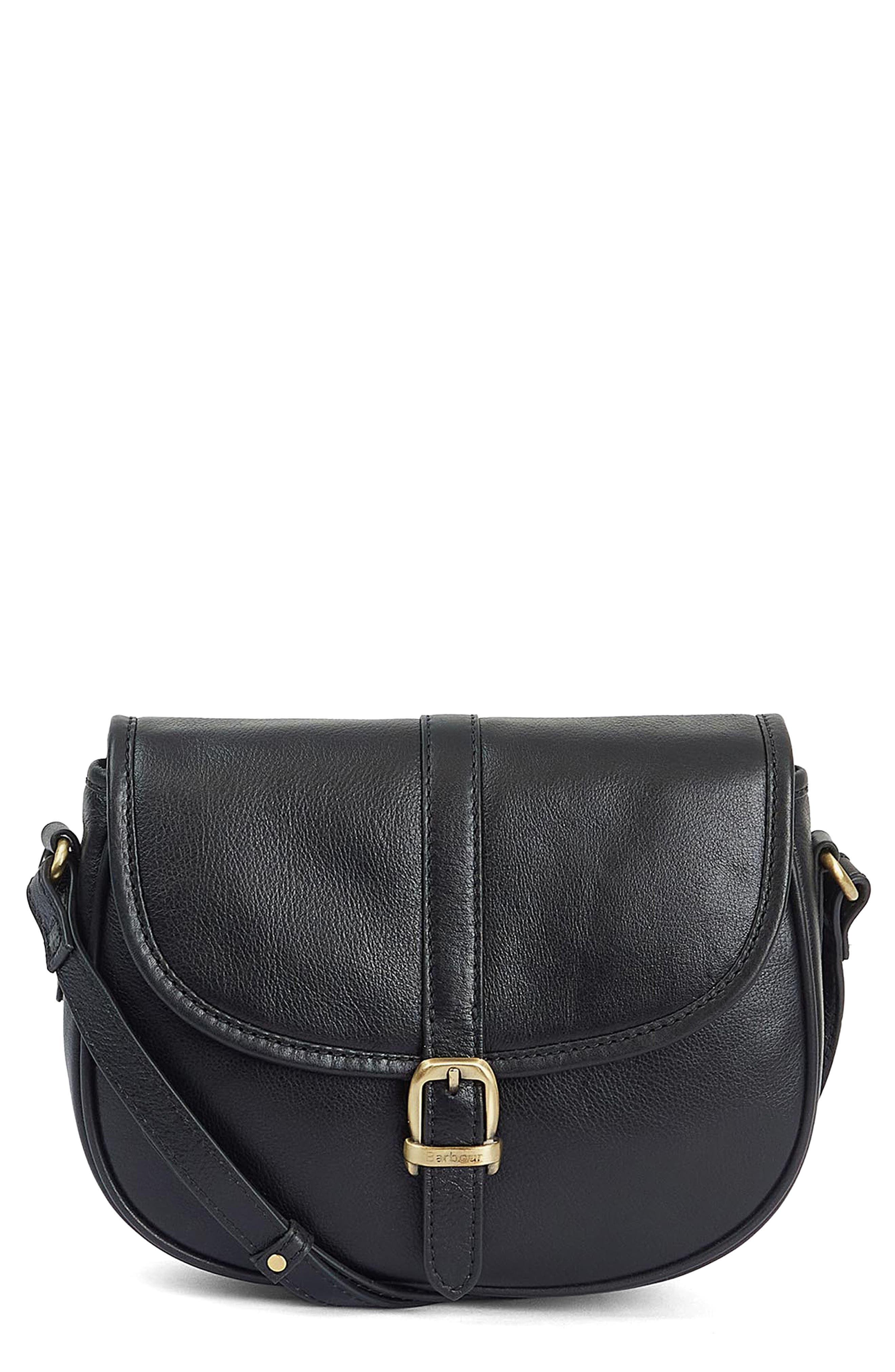 Barbour Laire Medium Leather Saddle Bag, Main, color, Black