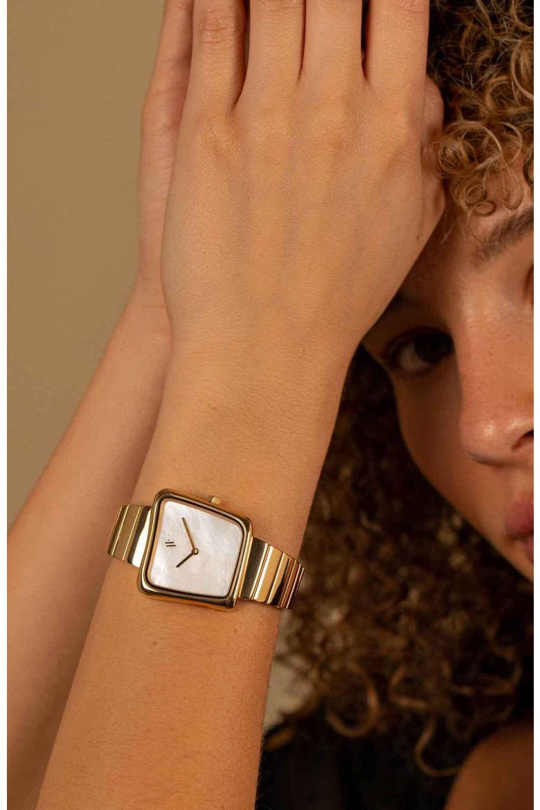 Nebula Gemstone Watch, Alternate, color, White Pearl-Gold