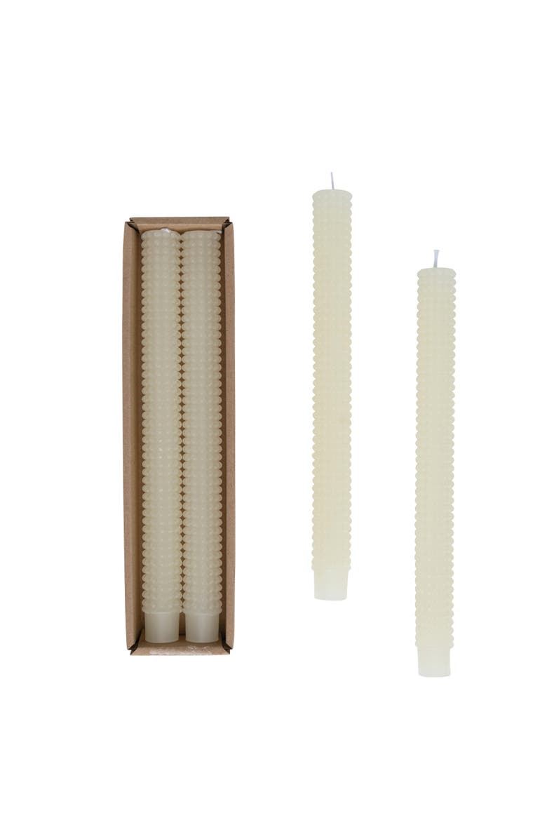 Storied Home Unscented Hobnail Taper Candles in Box, Set of 2, Cream, Main, color, Cream