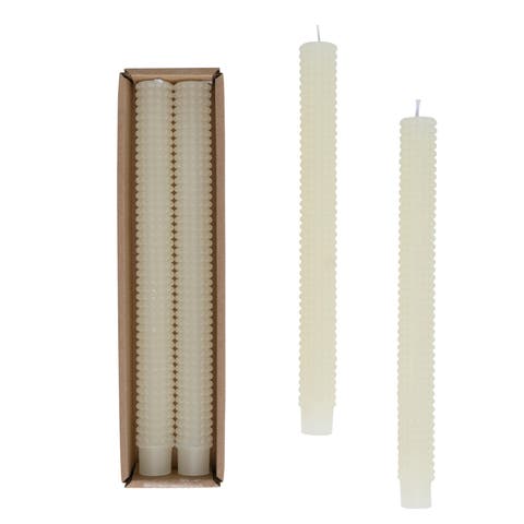 Unscented Hobnail Taper Candles in Box, Set of 2, Cream