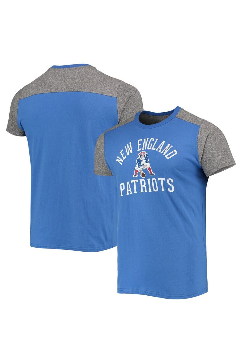 Men's Majestic Threads Royal/Heathered Gray New England Patriots Gridiron Classics Field Goal Slub T-Shirt, Main, color, Royal