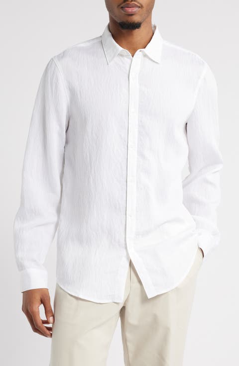 Slim Fit Solid White Textured Button-Up Shirt