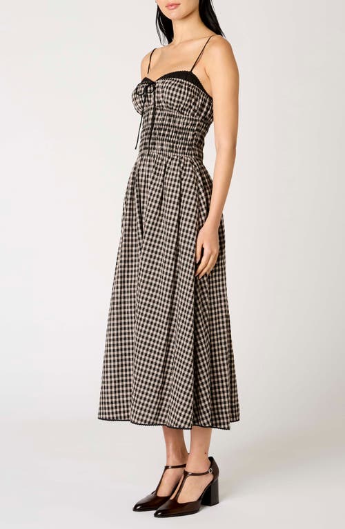 Nia Thomas Gingham Check Cotton Midi Dress In Brown
