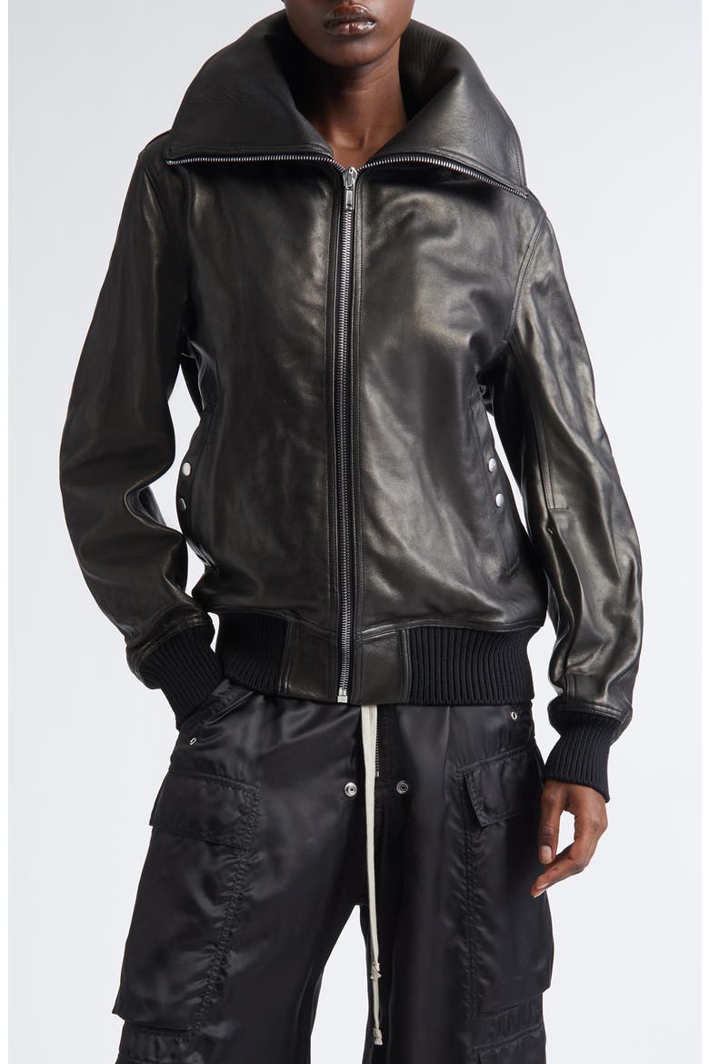 Rick Owens Concordians Dracucollar Leather Flight Jacket (Women
